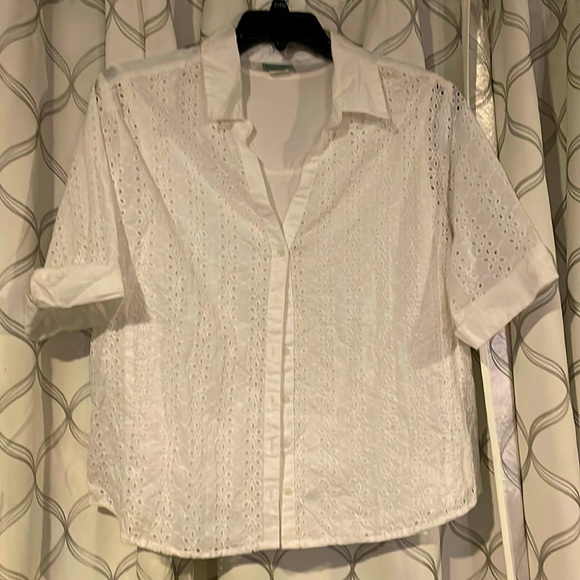 Sara Morgan white eyelet collared button down with built in layered tank XL - Picture 1 of 9
